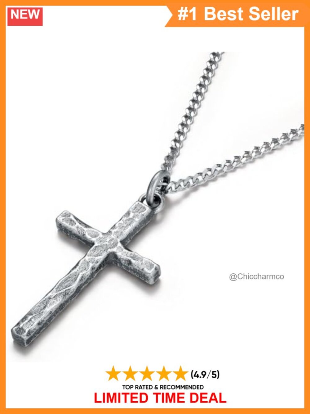925 Sterling Silver Cross Necklace Men Cuban Chain 20in